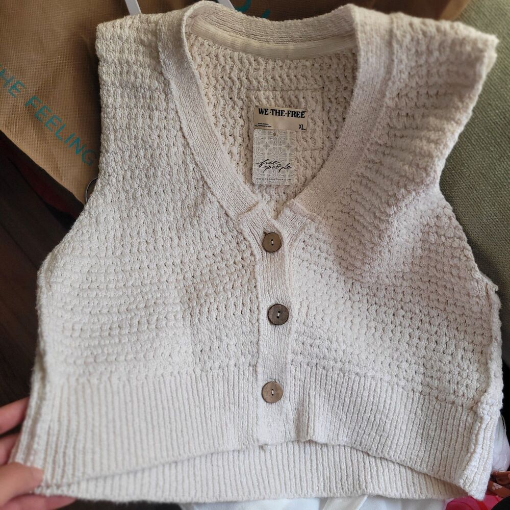 Free People Ava Vest In Sugar Straw Cream Size XL NWT Free People Sweater Vest - Picture 15 of 15